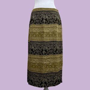 earth tone striped vintage 90s boho silk faux wrap skirt